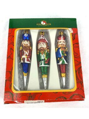 Nutcracker Glass Ornaments Lot of 3 Kurt Adler Pencil Shaped 4.5"